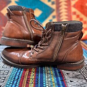 Cognac Brown Cap Toe Combat Boots Mens 9.5 Side Zip Ashford Hayes Monroe